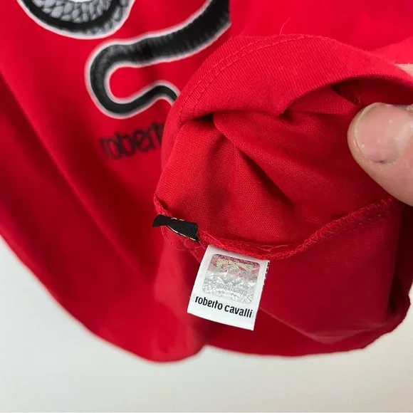 Roberto Cavalli Red Snake Graphic T-Shirt XL Designer Cotton Tee - Picture 4 of 6